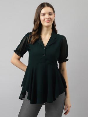 Toochki Casual Solid Women Dark Green Top