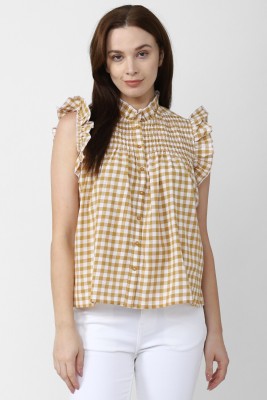 VAN HEUSEN Casual Checkered Women Beige Top