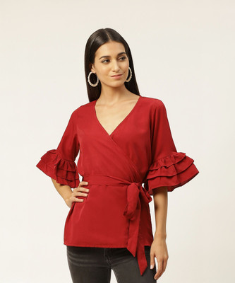 VYMO Casual Solid Women Red Top