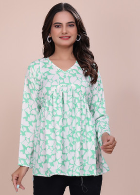 GLAM COUTURE Casual Printed Women Light Green Top