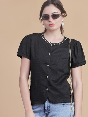V-MART Casual Self Design Women Black Top