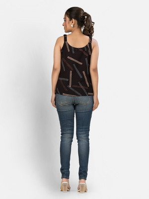 Crazy Needle Casual Printed Women Black Top