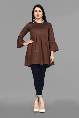 PMSHK Casual Self Design Women Brown Top