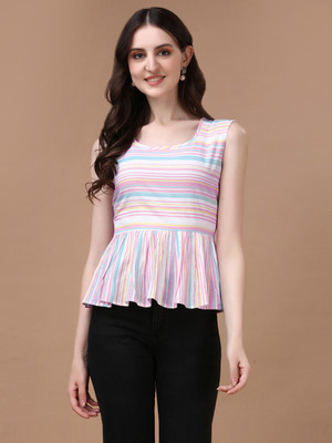 Glomee Casual Striped Women Multicolor Top