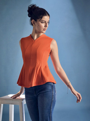 Uptownie Casual Solid Women Orange Top