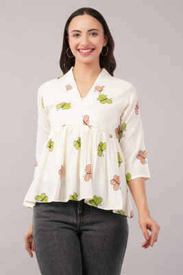 clobug Casual Printed Women White Top