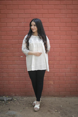 Heba Casual Embroidered Women White Top