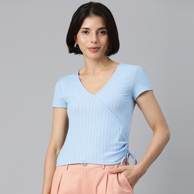 London Rag Casual Solid Women Light Blue Top