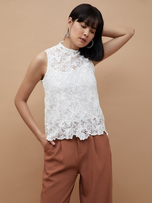 CODE by Lifestyle Casual Self Design Women White Top