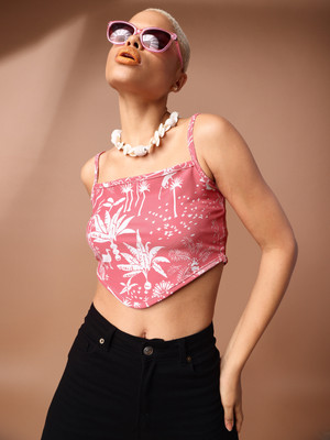 PURVAJA Party Floral Print Women Pink Top