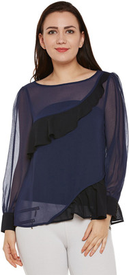 OXOLLOXO Casual Full Sleeve Solid Women Blue Top
