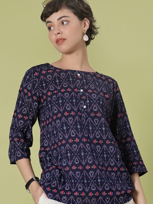 V-MART Casual Printed Women Dark Blue Top