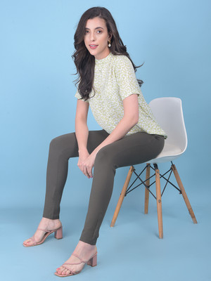 CRIMSOUNE CLUB Casual Self Design Women Light Green, White Top