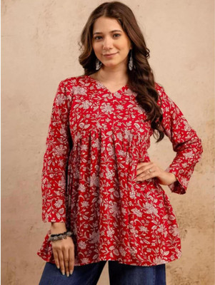 Vrishabhanulali Formal Floral Print Women Red Top