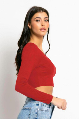 THE BLAZZE Casual Solid Women Red Top