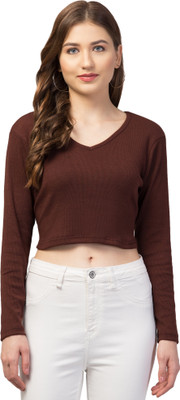 MAUEX Casual Solid Women Brown Top