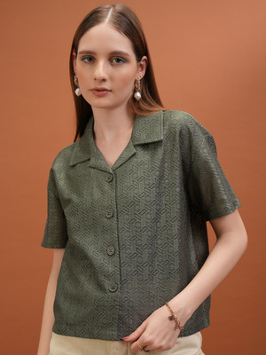 Tokyo Talkies Casual Self Design Women Dark Green Top