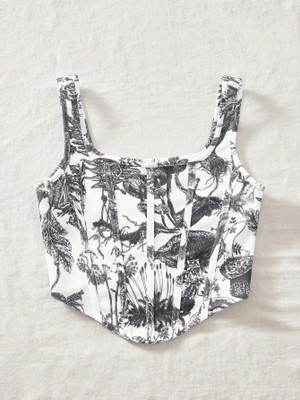 Cozynest Casual Printed Women Grey, White Top