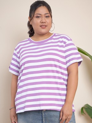 CURVY STREET Casual Striped Women Purple, White Top