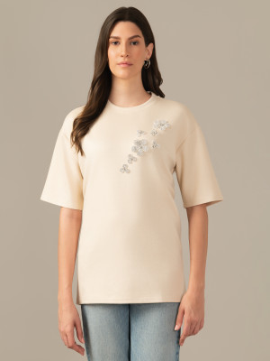 Albion Casual Solid Women Beige Top