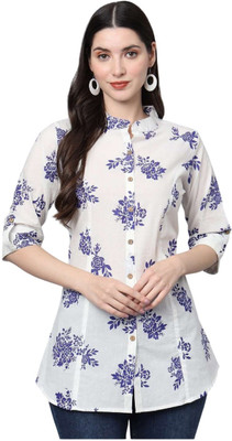 Carftwellstudio Casual Printed Women White Top
