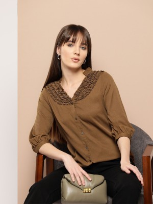 CHEMISTRY Casual Solid Women Brown Top