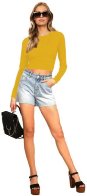 THE BLAZZE Casual Solid Women Yellow Top