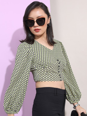 Tokyo Talkies Casual Printed Women Green Top