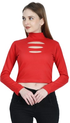 SAIOM Casual Solid Women Red Top