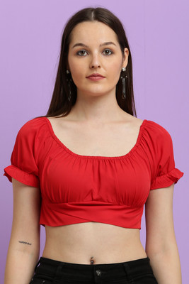 CLOTHINK India Party Solid Women Red Top