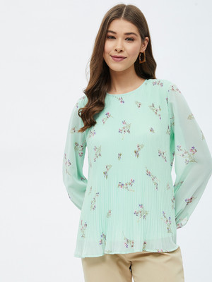 HARPA Casual Floral Print Women Green Top