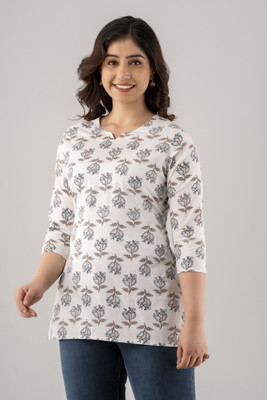 MANVIK FASHION Women Printed Straight Kurta(White, Multicolor)