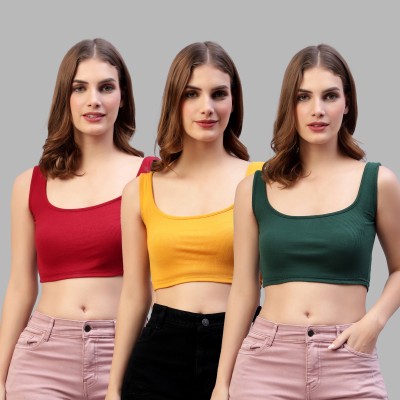 DIAZ Casual Solid Women Yellow, Maroon, Dark Green Top