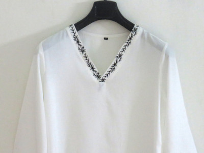 WEWOMA Casual Embroidered Women White Top