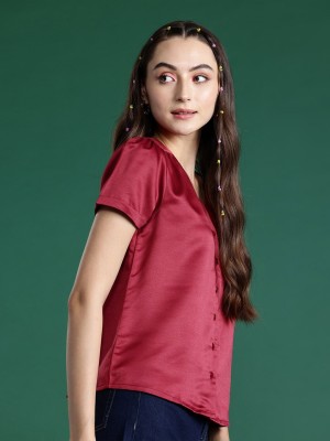 Dressberry Casual Solid Women Maroon Top