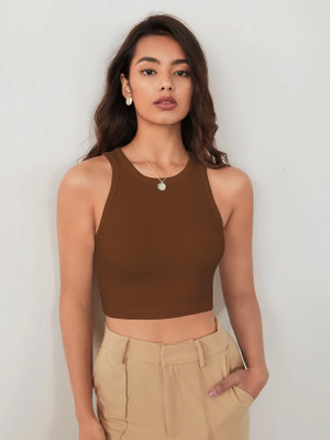 METRONAUT Casual Solid Women Brown Top