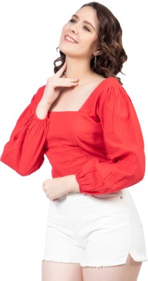 NUEVOSDAMAS Casual Full Sleeve Solid Women Red Top