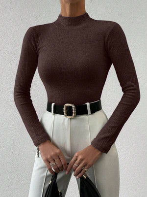 Trend For You Casual Solid Women Brown Top