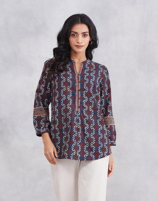 Fabindia Casual Printed Women Blue, Maroon Top