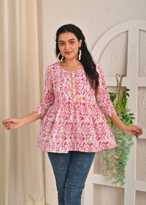 Hn Export Casual Printed Women White Top