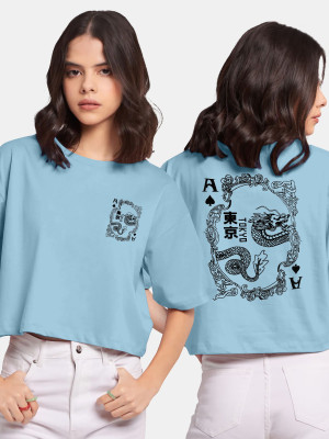 hkCreation Casual Printed Women Light Blue Top