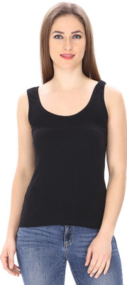 Trudam Casual No Sleeve Solid Women Black Top