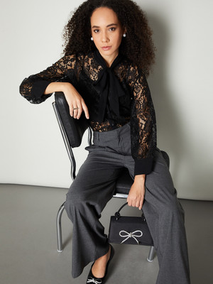 MAX Casual Solid Women Black Top