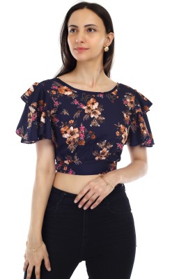 JUST YOUR CHOICE Casual Printed Women Blue Top