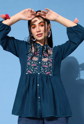 All Yours Casual Embellished Women Blue Top