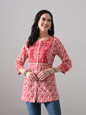 Meesan Party Printed Women Red, White Top