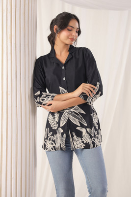 KAFTANIZE Casual Floral Print Women Black Top