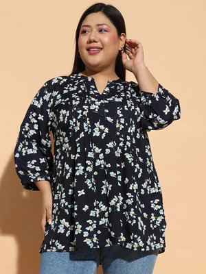 CLOCHOICE Casual Floral Print Women Black Top