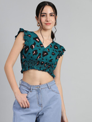 KOTTY Casual Printed Women Dark Green Top