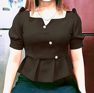 bluebestof Casual Solid Women Black Top